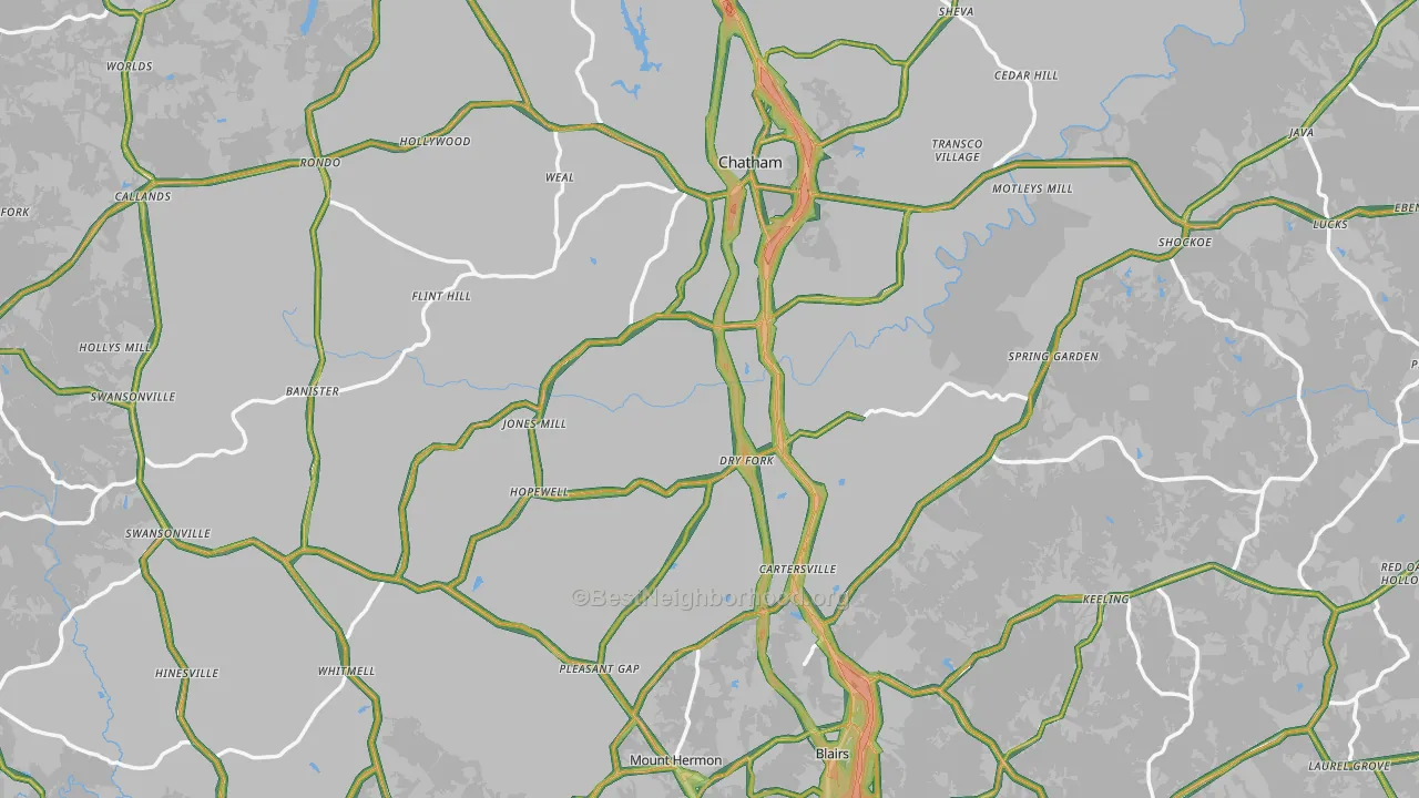 Pittsylvania County, VA Map of Noise Levels in Pittsylvania County
