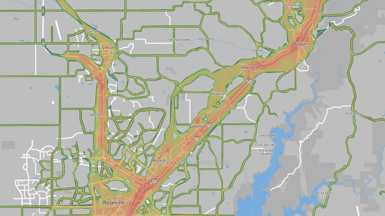 Placer County, CA Map of Noise Levels in Placer County