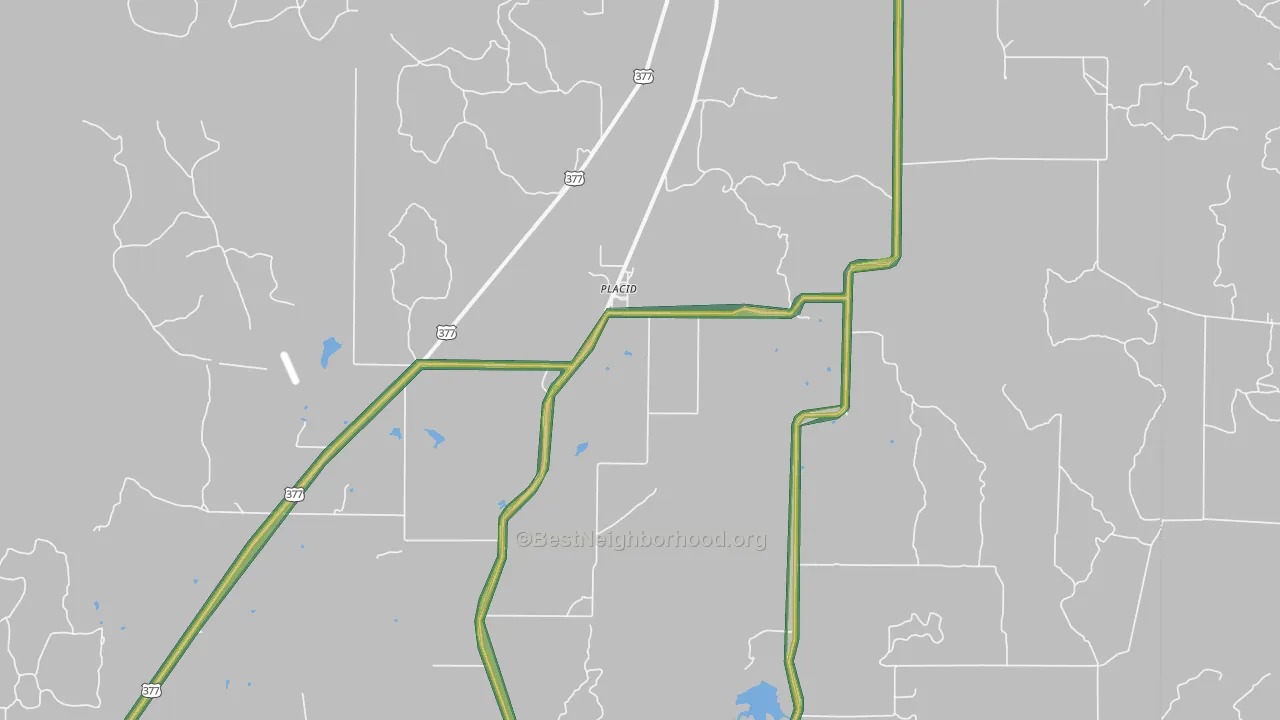 Placid, TX Map of Noise Levels in Placid