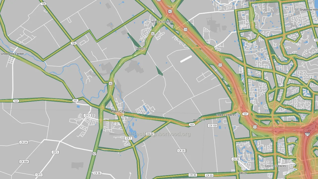 Plain City, OH Map of Noise Levels in Plain City
