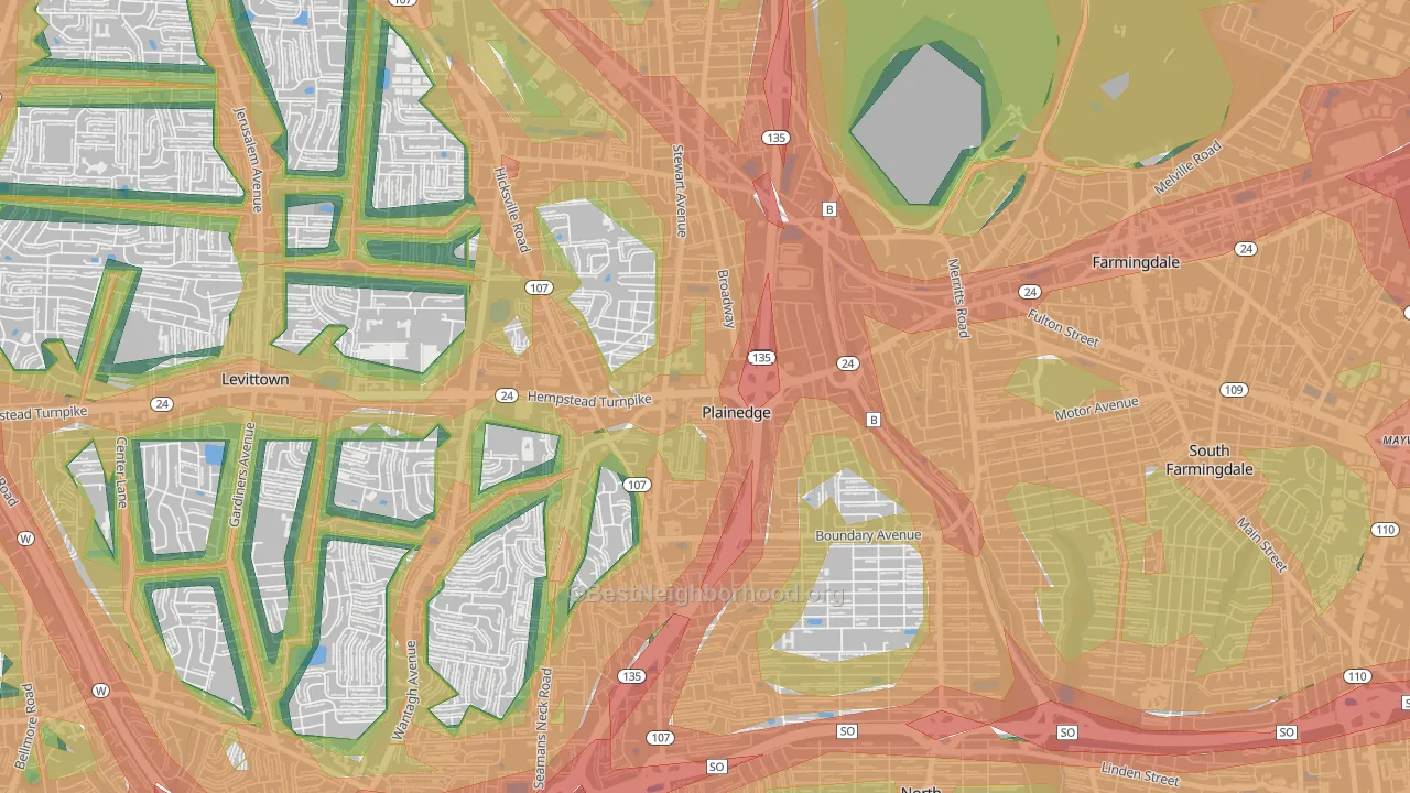Plainedge, NY Map of Noise Levels in Plainedge