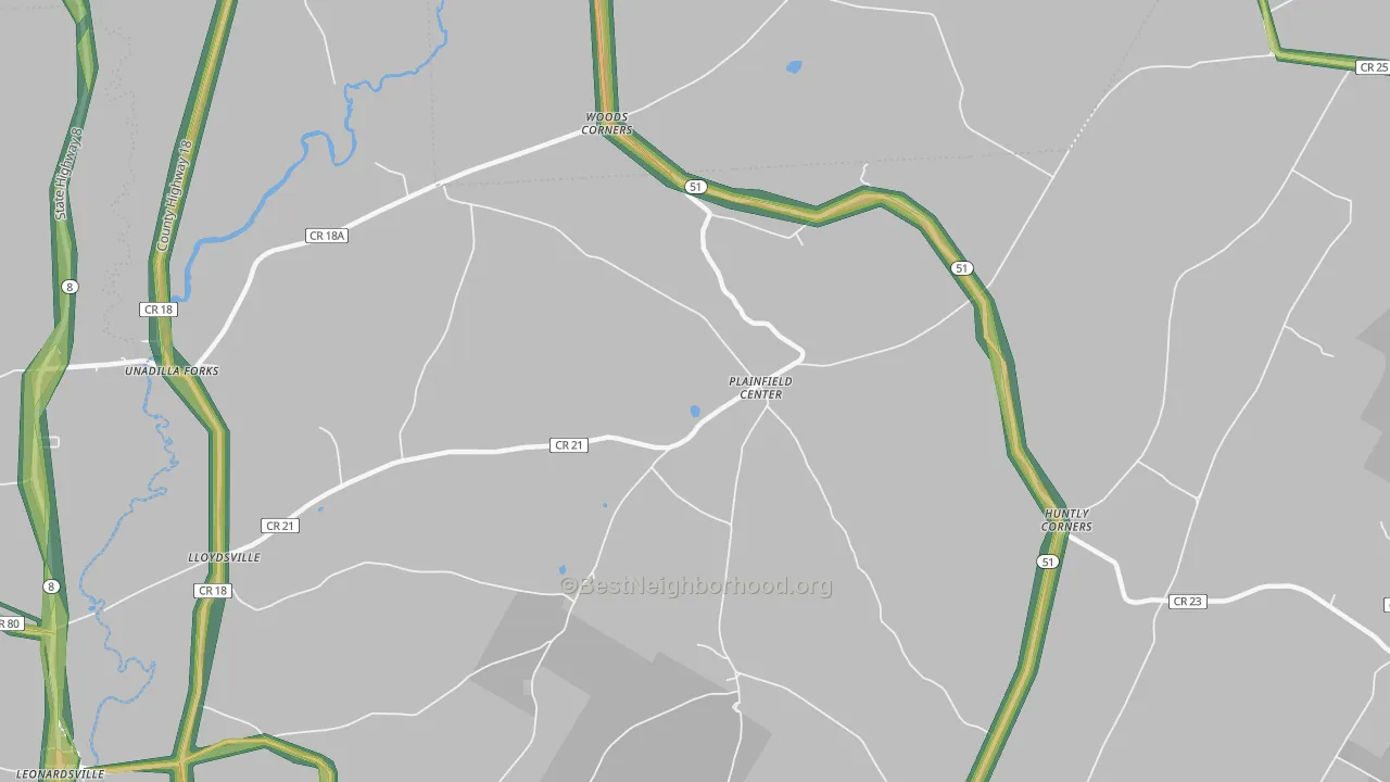 Plainfield Center, NY Map of Noise Levels in Plainfield Center
