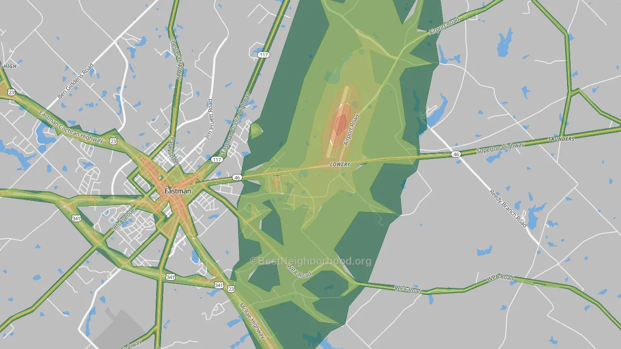 Plainfield, GA Map of Noise Levels in Plainfield