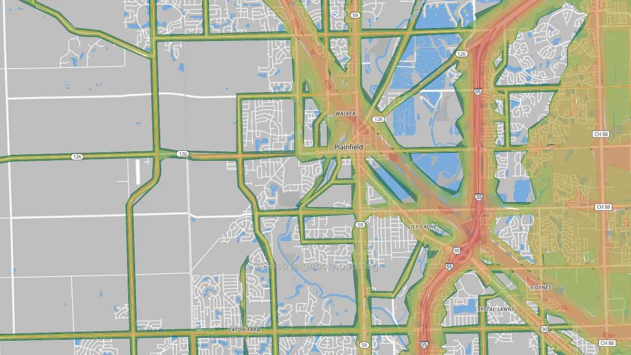 Plainfield, IL Map of Noise Levels in Plainfield