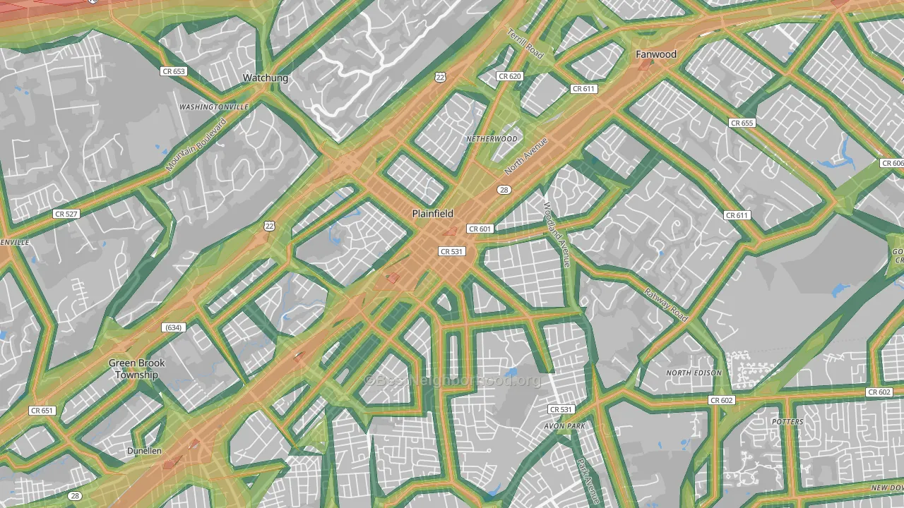Plainfield, NJ Map of Noise Levels in Plainfield