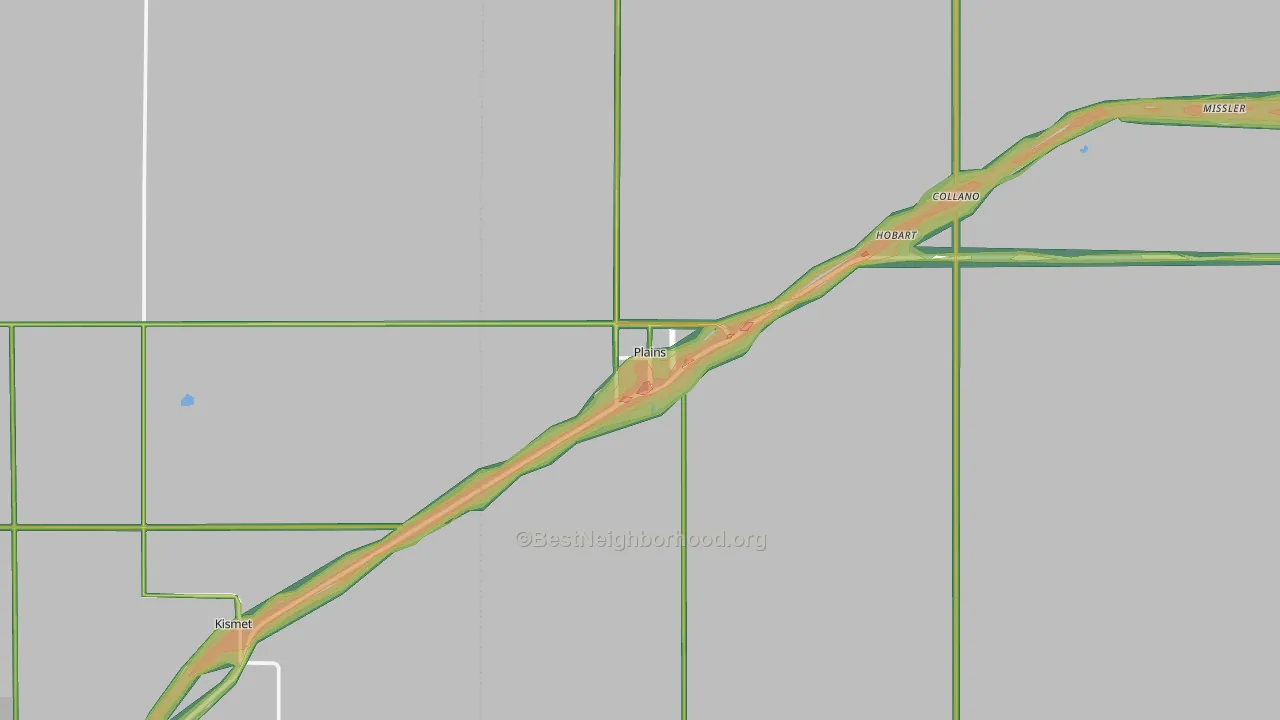 Plains, KS Map of Noise Levels in Plains