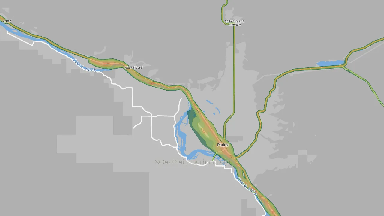 Plains, MT Map of Noise Levels in Plains