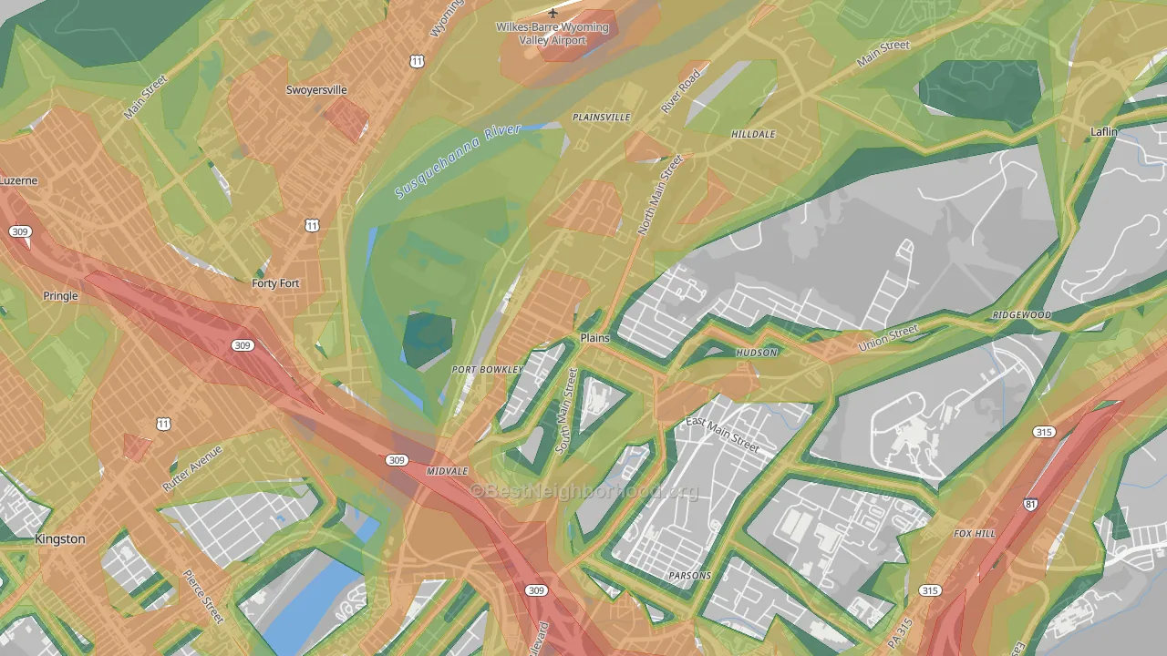 Plains, PA Map of Noise Levels in Plains