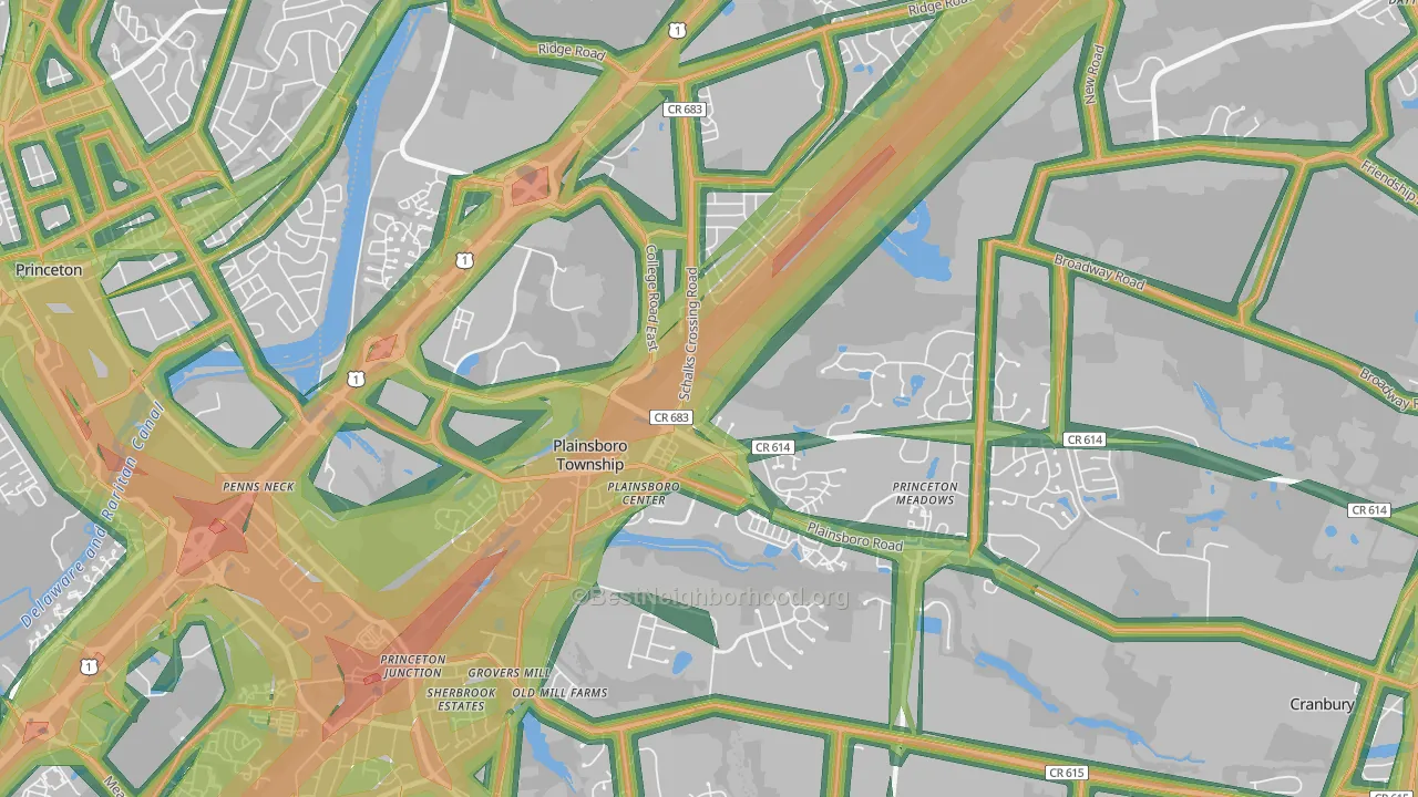 Plainsboro, NJ Map of Noise Levels in Plainsboro