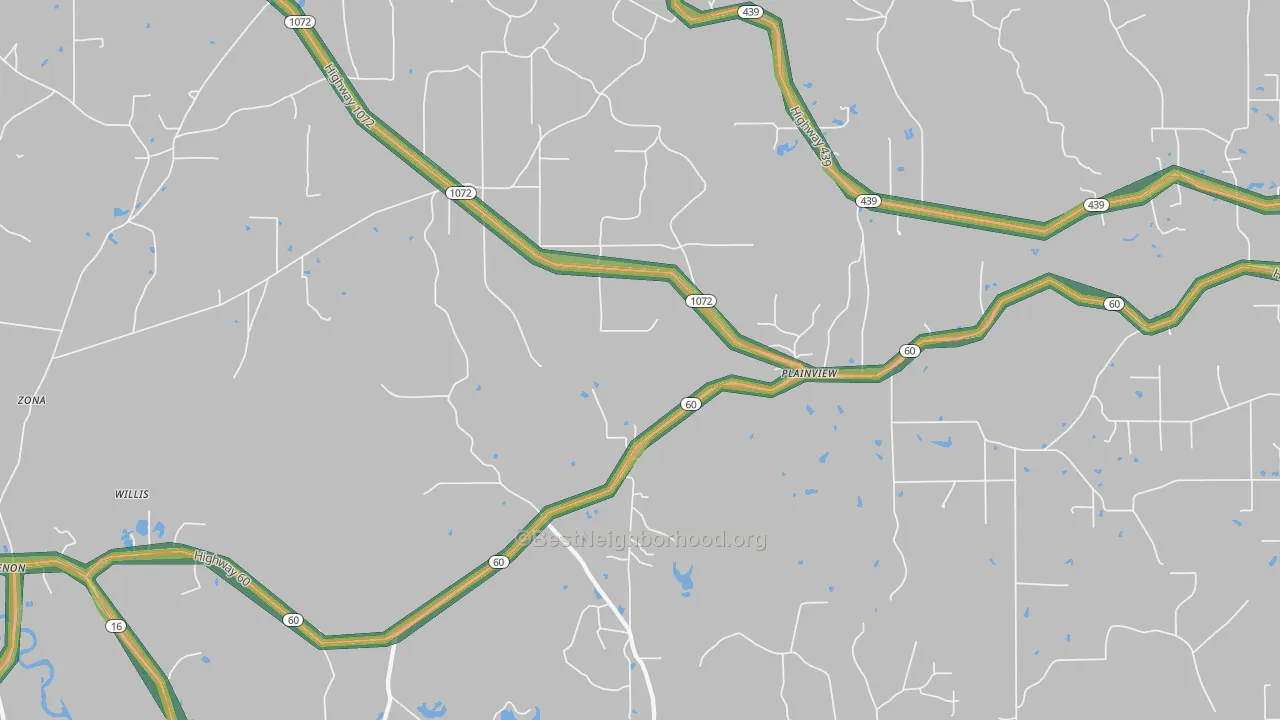 Plainview, LA Map of Noise Levels in Plainview