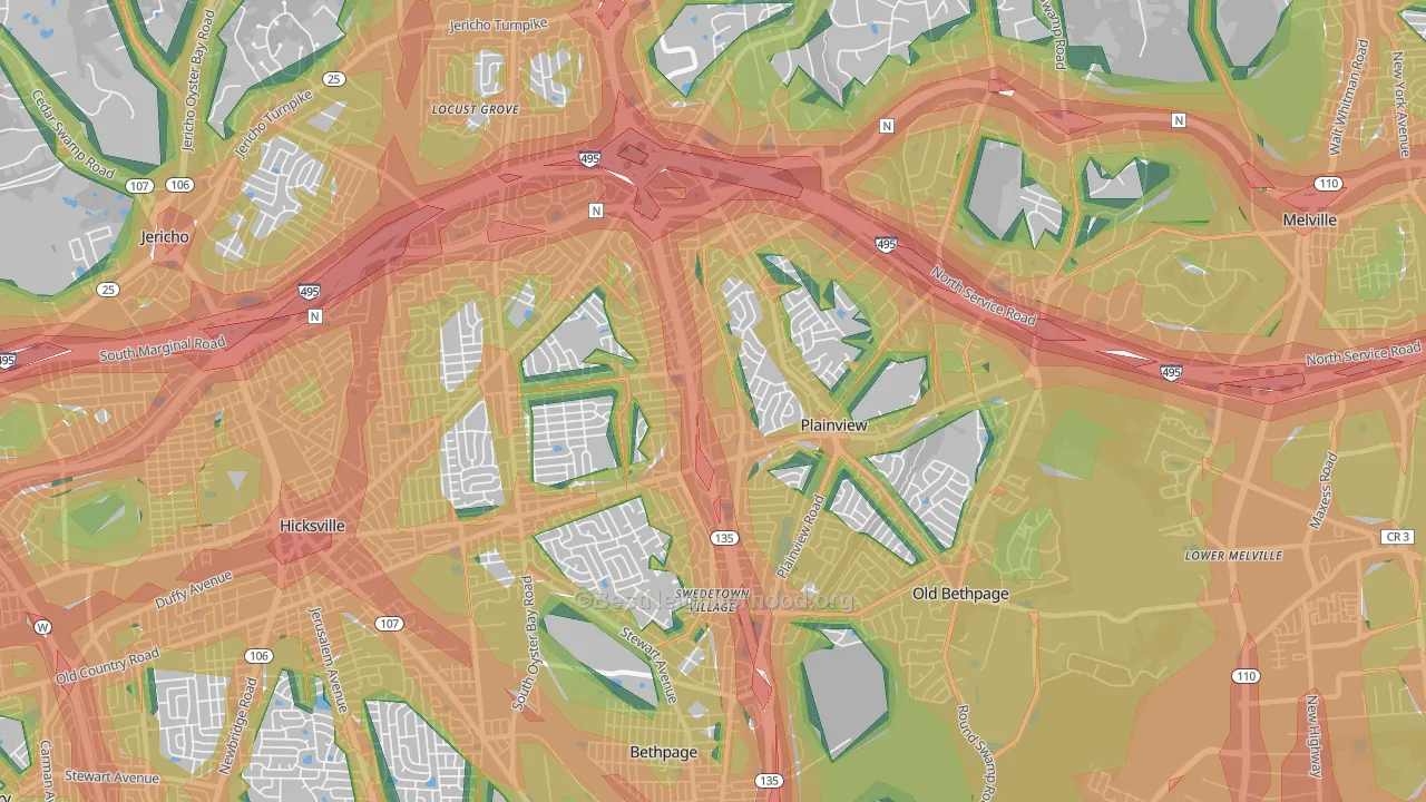 Plainview, NY Map of Noise Levels in Plainview