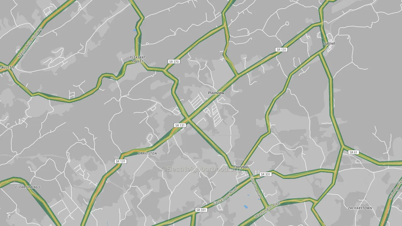 Plainview, TN Map of Noise Levels in Plainview