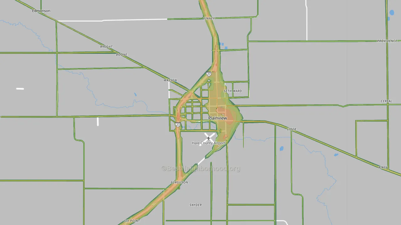 Plainview, TX Map of Noise Levels in Plainview