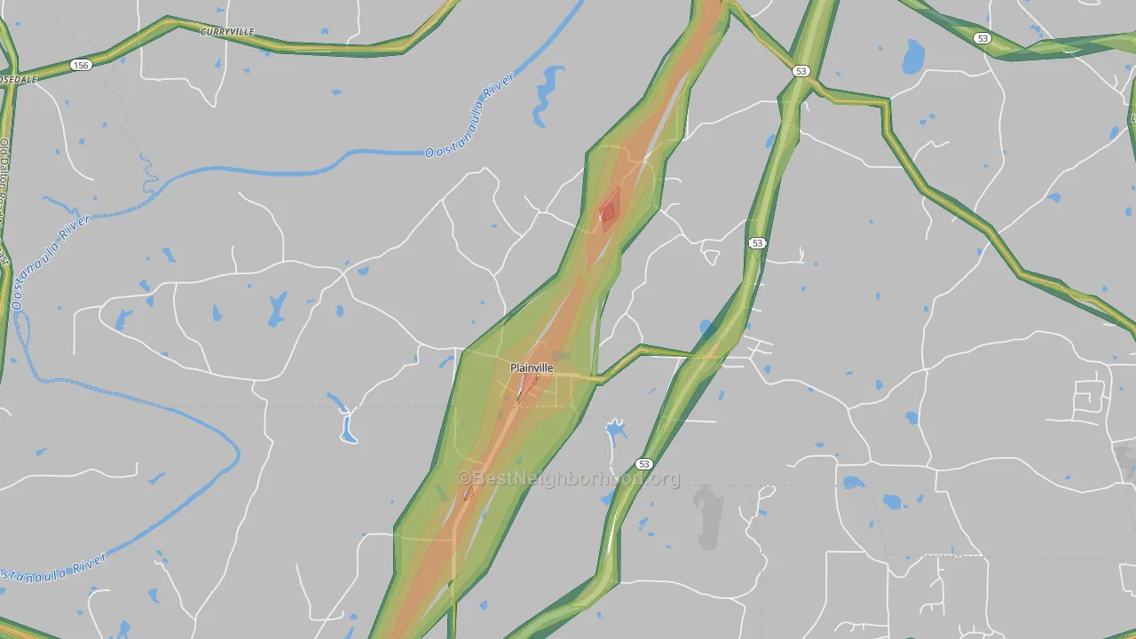 Plainville, GA Map of Noise Levels in Plainville