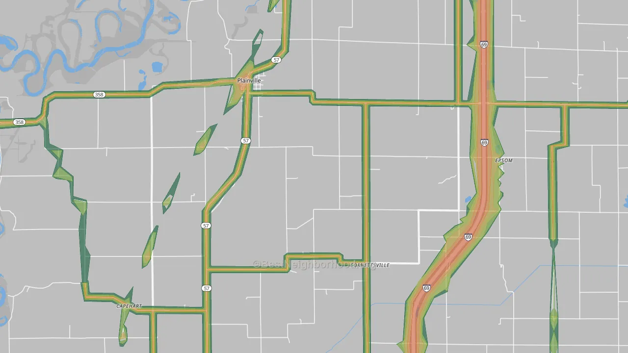 Plainville, IN Map of Noise Levels in Plainville