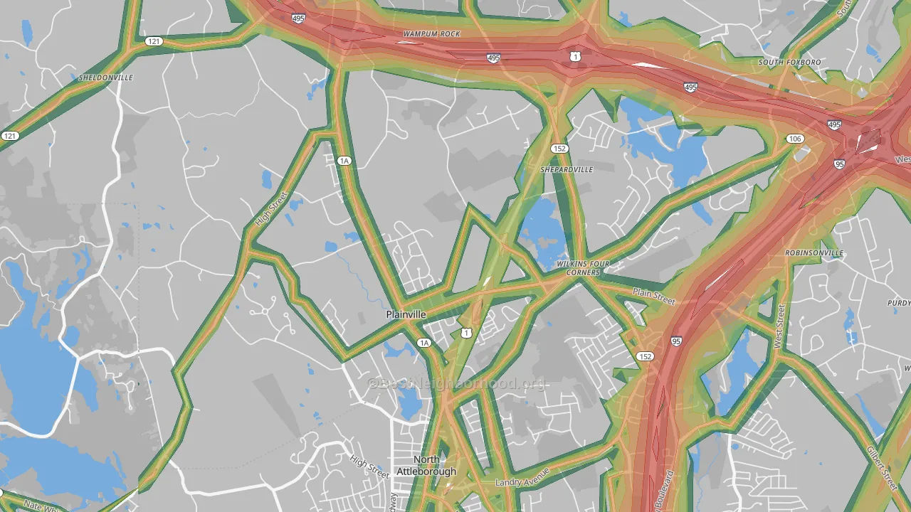Plainville, MA Map of Noise Levels in Plainville