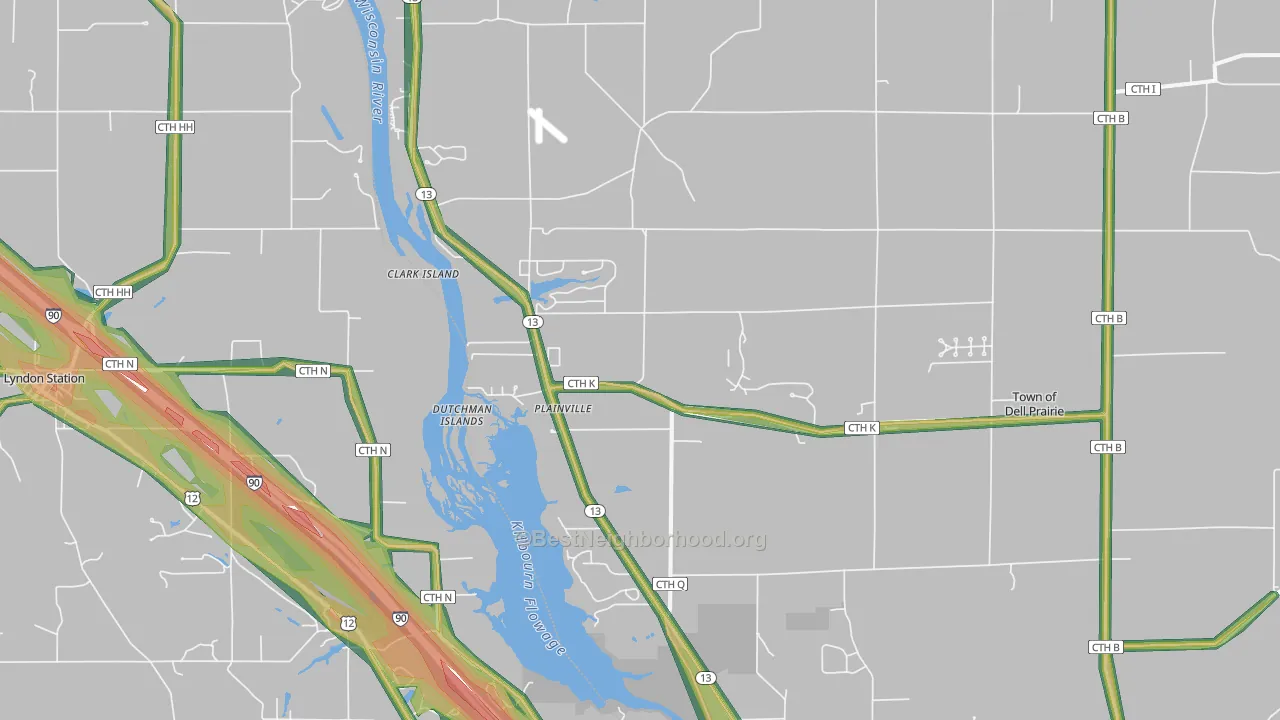 Plainville, WI Map of Noise Levels in Plainville