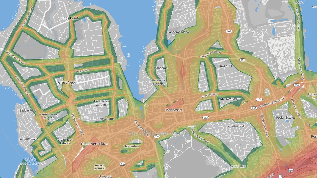 Plandome Heights, NY Map of Noise Levels in Plandome Heights