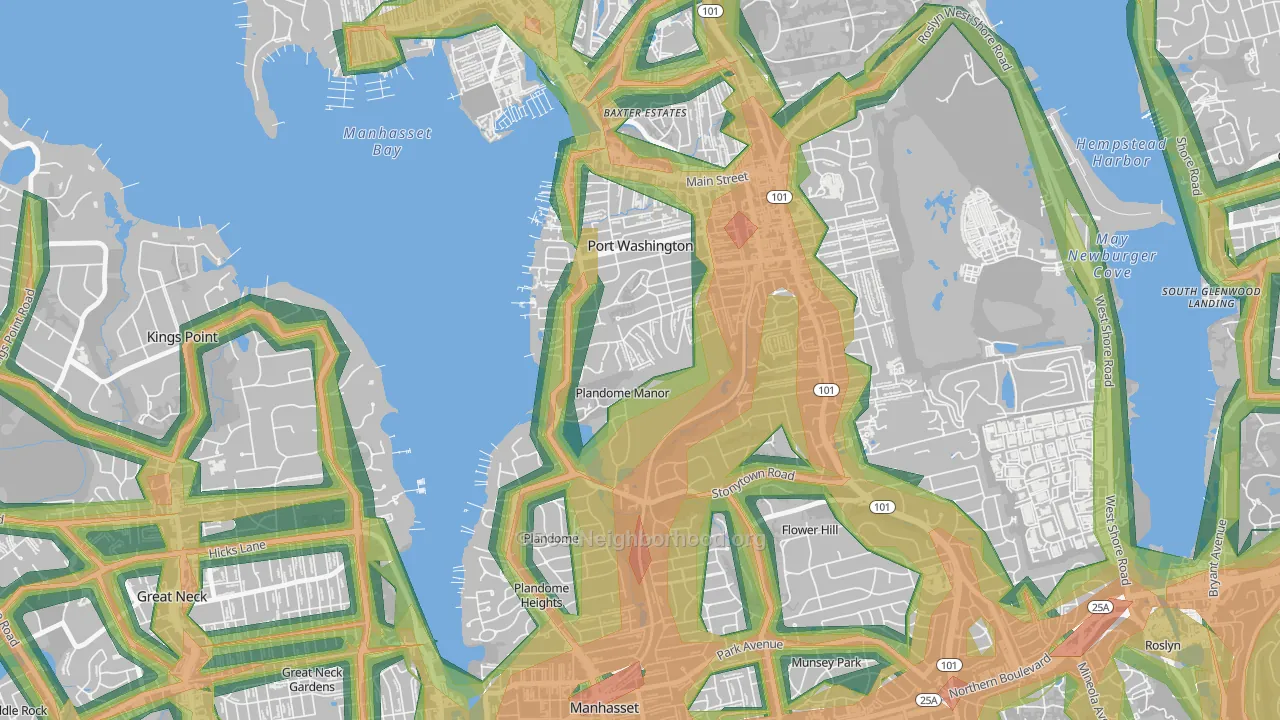 Plandome Manor, NY Map of Noise Levels in Plandome Manor