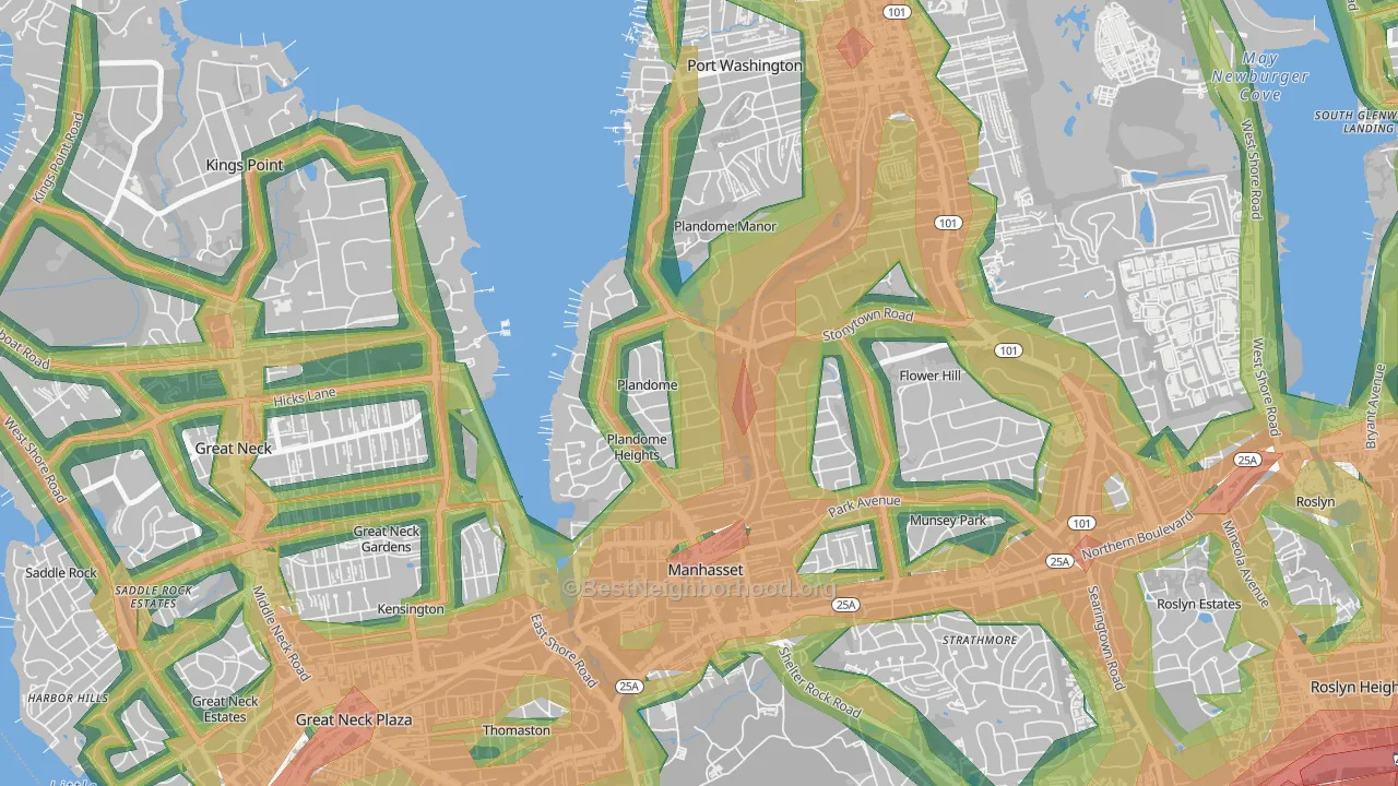 Plandome, NY Map of Noise Levels in Plandome