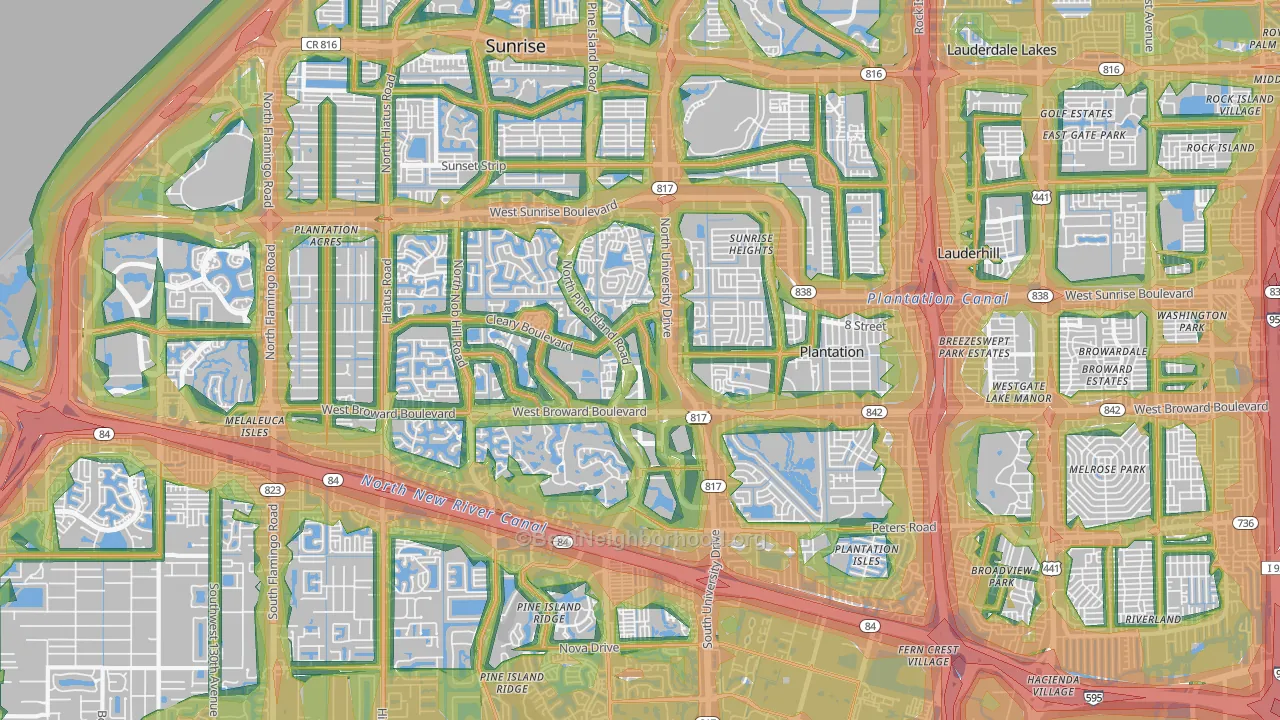 Plantation, FL Map of Noise Levels in Plantation