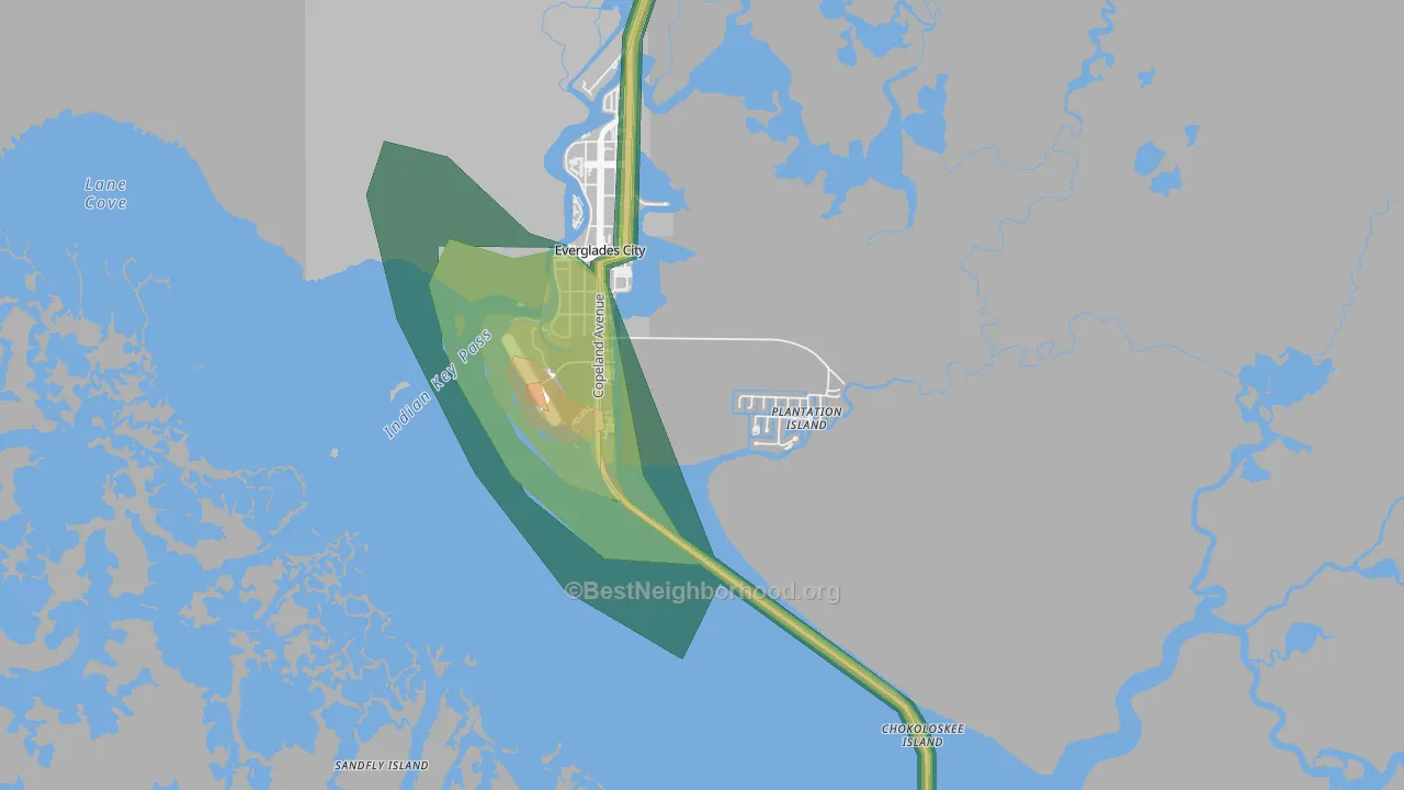 Plantation Island, FL Map of Noise Levels in Plantation Island
