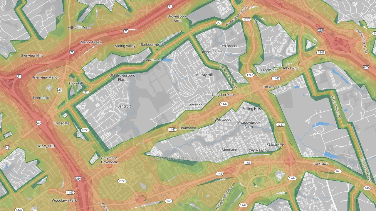 Plantation, KY Map of Noise Levels in Plantation