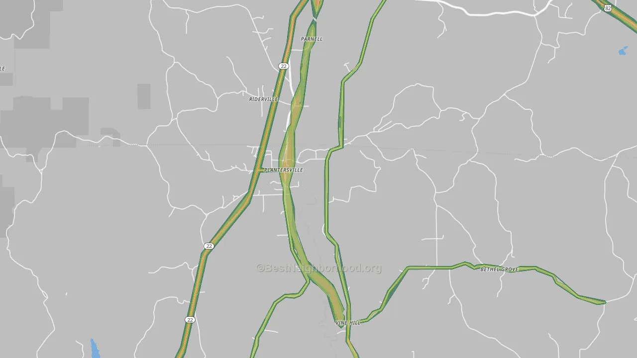 Plantersville, AL Map of Noise Levels in Plantersville