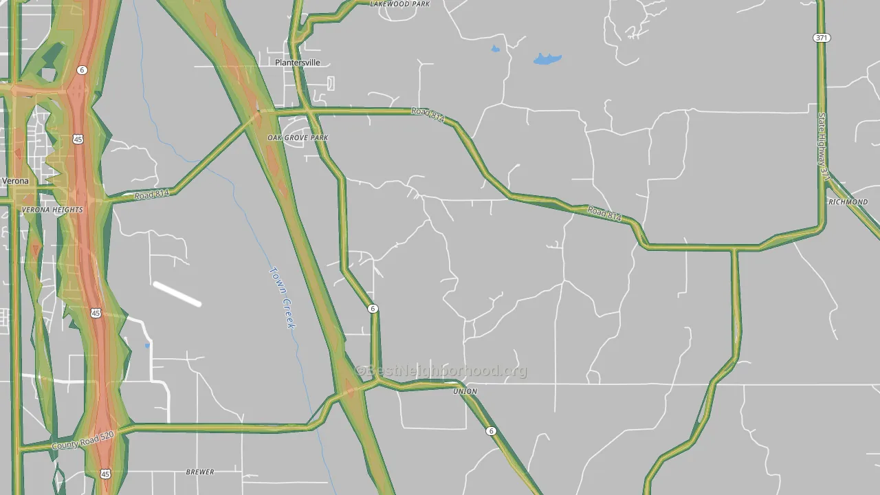 Plantersville, MS Map of Noise Levels in Plantersville