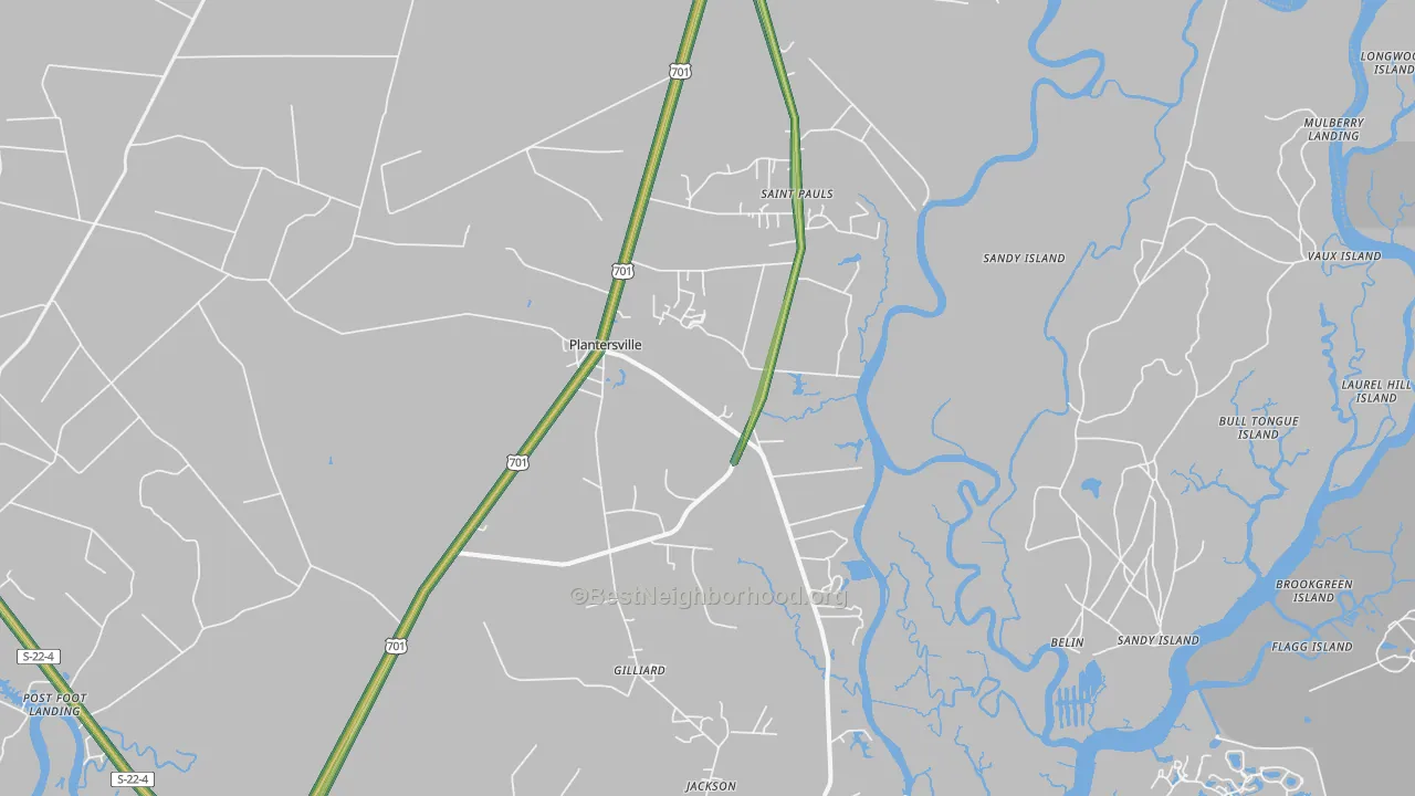 Plantersville, SC Map of Noise Levels in Plantersville