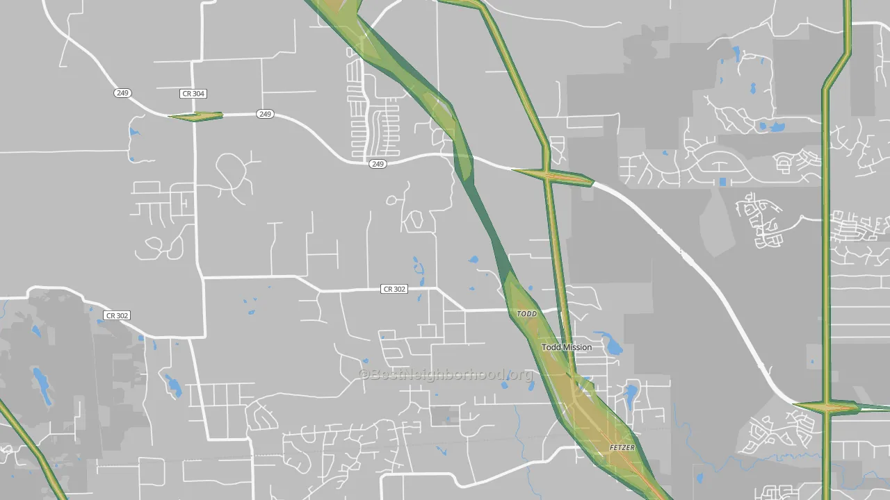 Plantersville, TX Map of Noise Levels in Plantersville