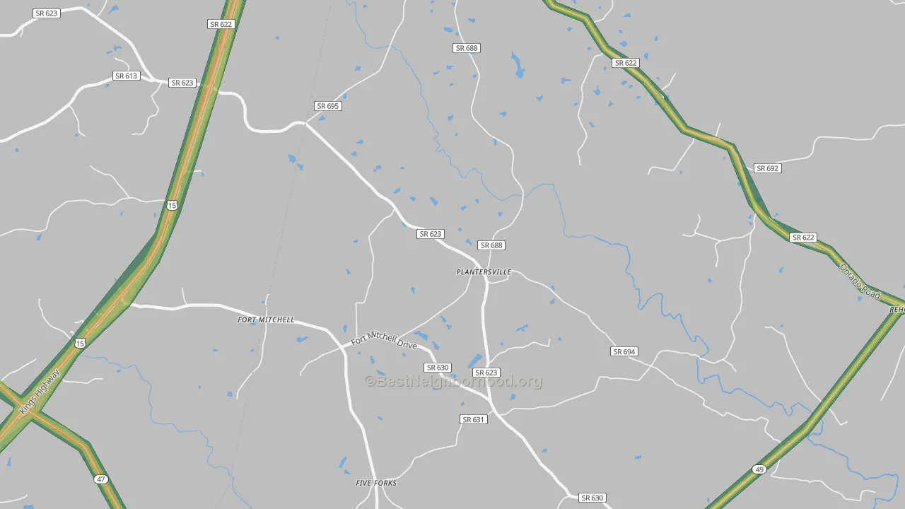 Plantersville, VA Map of Noise Levels in Plantersville