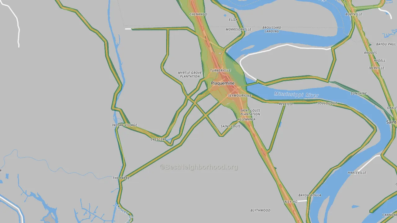 Plaquemine, LA Map of Noise Levels in Plaquemine