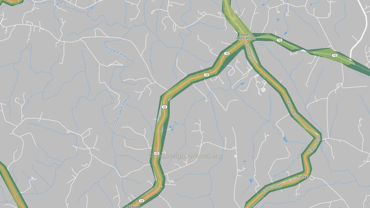 Plateau, NC Map of Noise Levels in Plateau