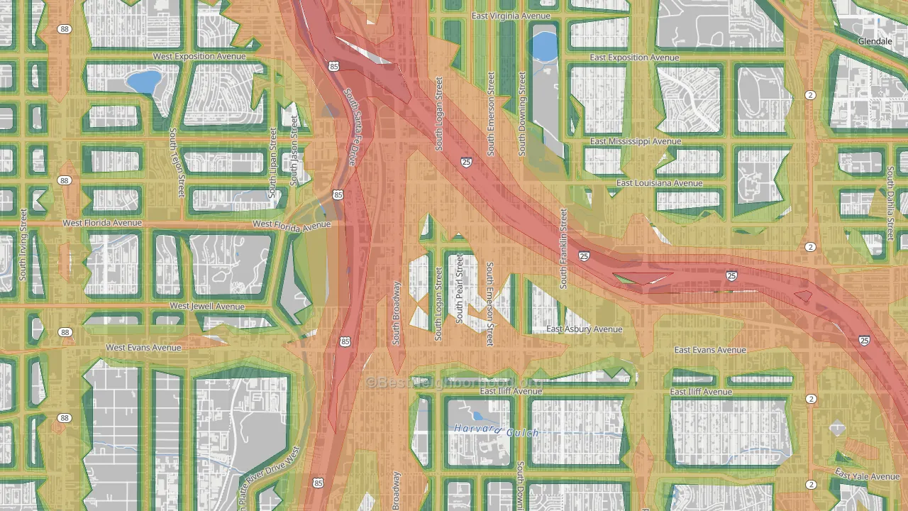 Platt Park, Denver, CO Map of Noise Levels in Platt Park