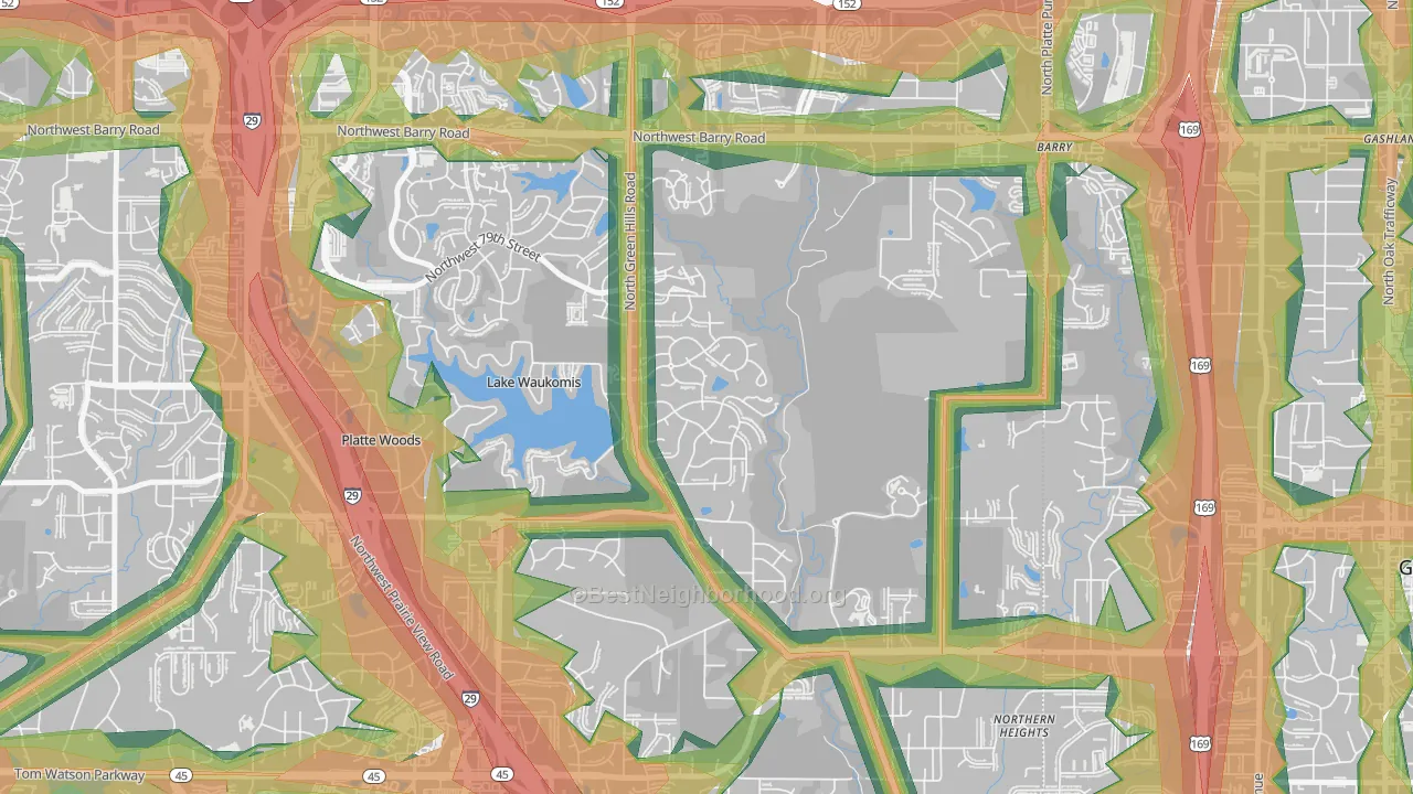Platte Brook North, Kansas City, MO Map of Noise Levels in Platte Brook North