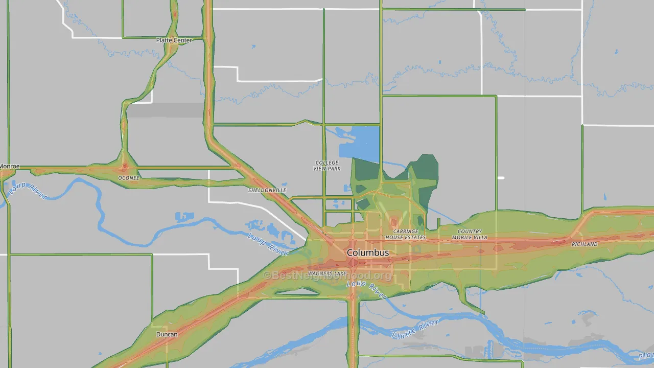 Platte County, NE Map of Noise Levels in Platte County