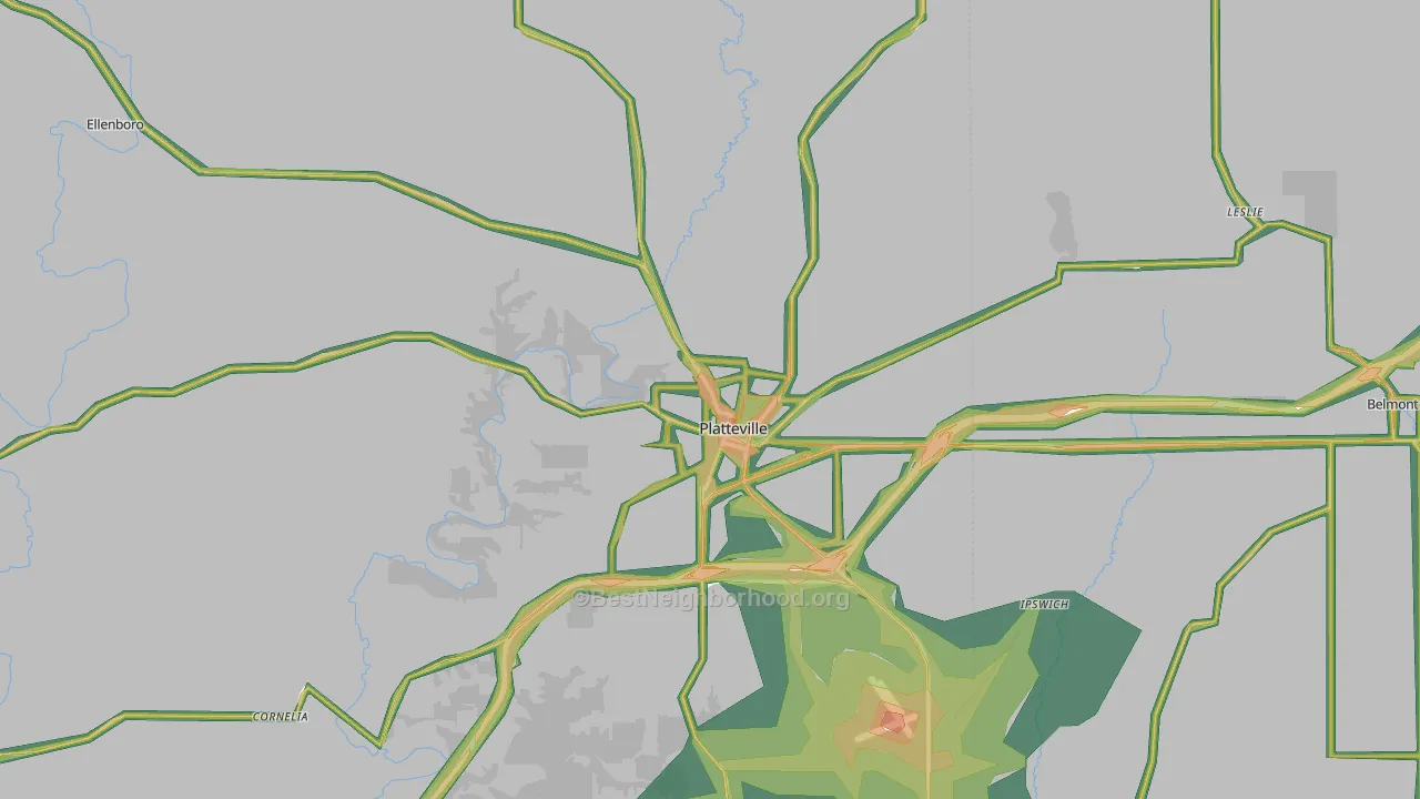 Platteville, WI Map of Noise Levels in Platteville