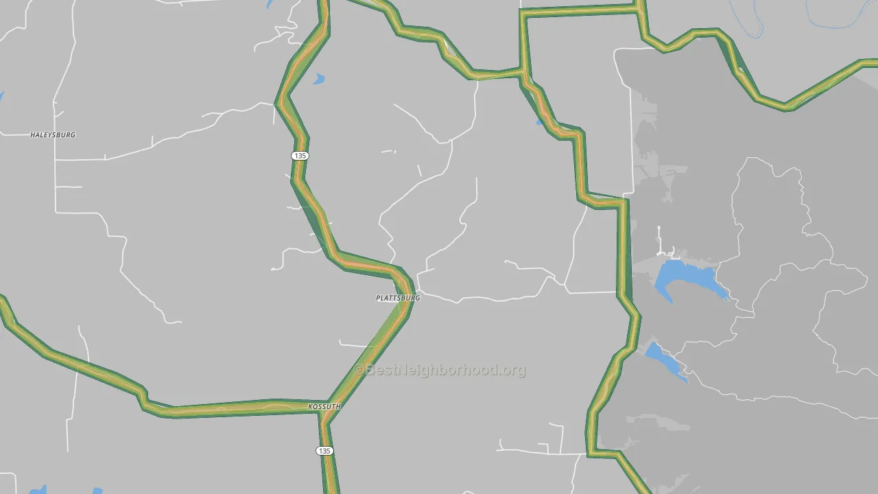 Plattsburg, IN Map of Noise Levels in Plattsburg