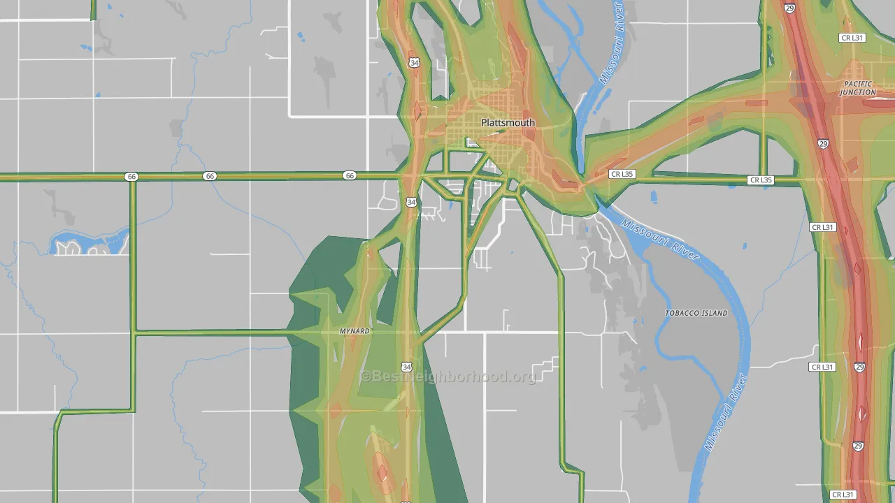 Plattsmouth, NE Map of Noise Levels in Plattsmouth