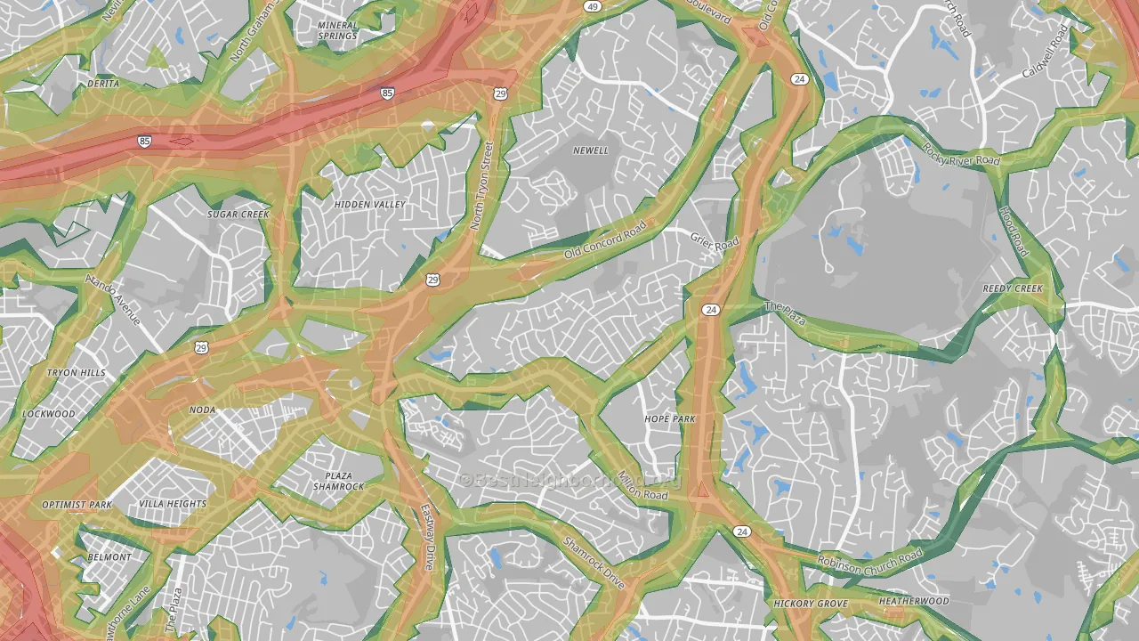 Plaza-Eastway, Charlotte, NC Map of Noise Levels in Plaza-Eastway