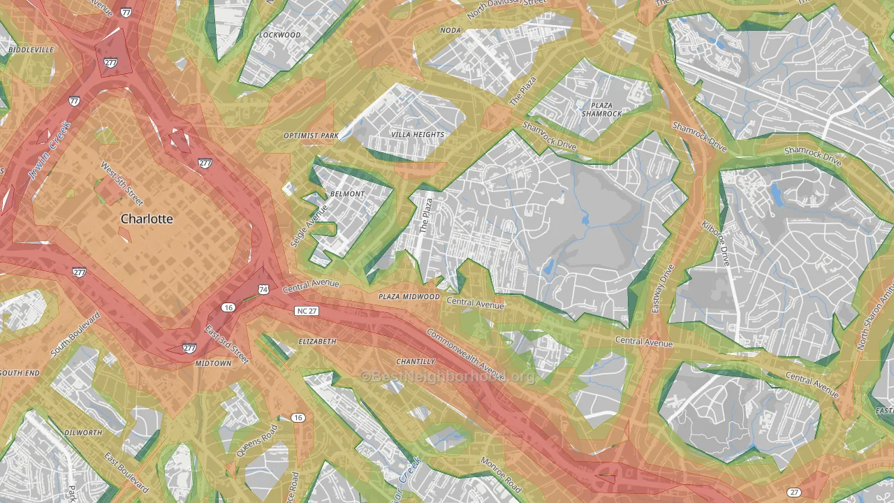 Plaza Midwood, Charlotte, NC Map of Noise Levels in Plaza Midwood