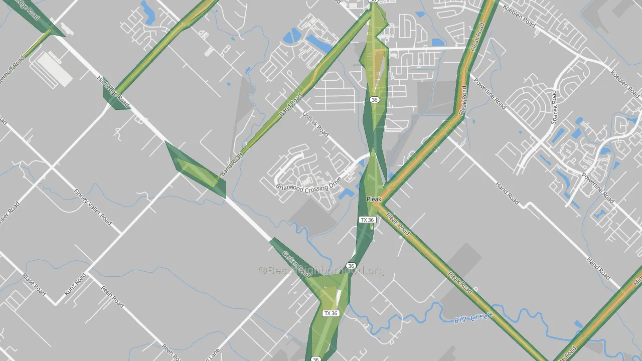 Pleak, TX Map of Noise Levels in Pleak