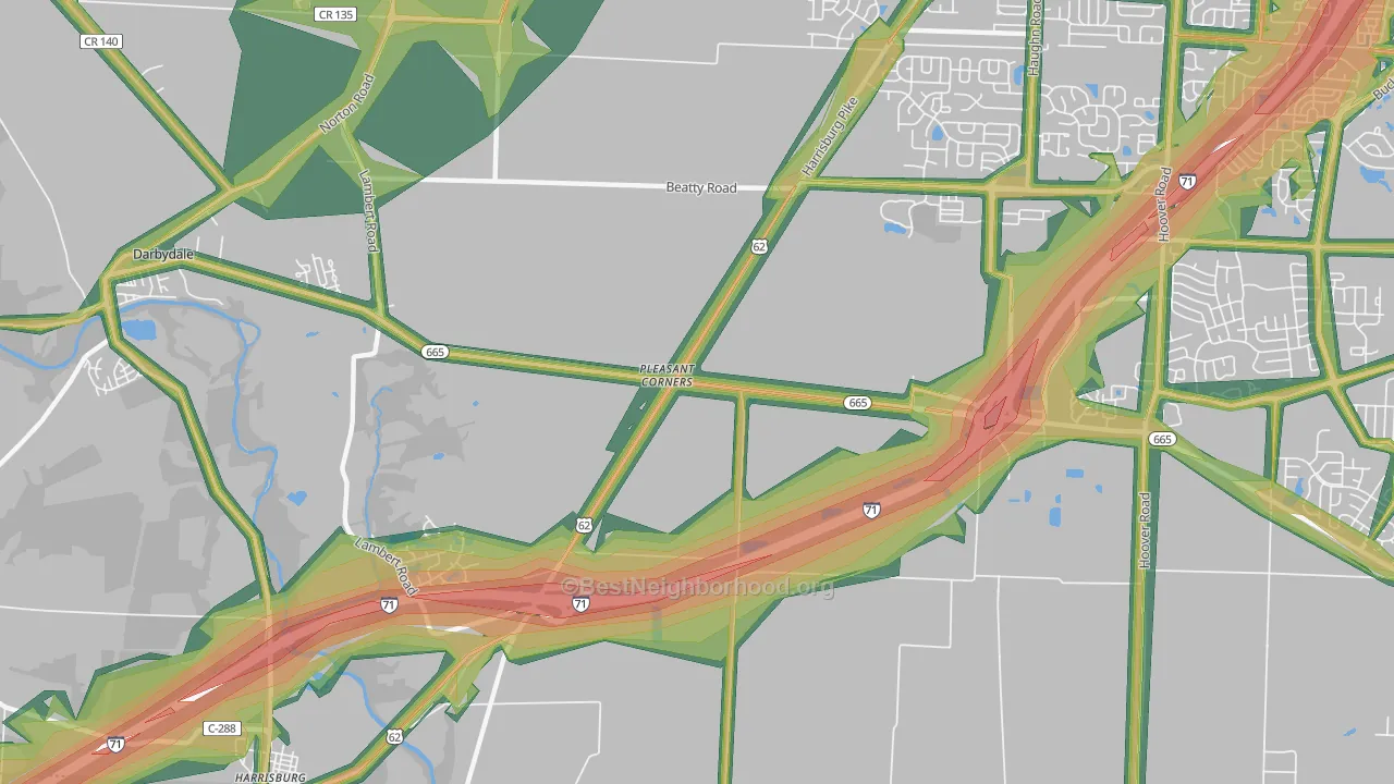 Pleasant Corners, OH Map of Noise Levels in Pleasant Corners