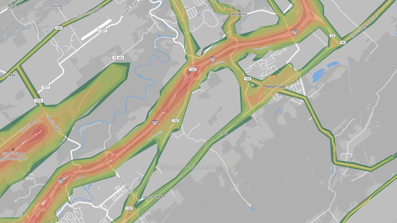 Pleasant Gap, PA Map of Noise Levels in Pleasant Gap