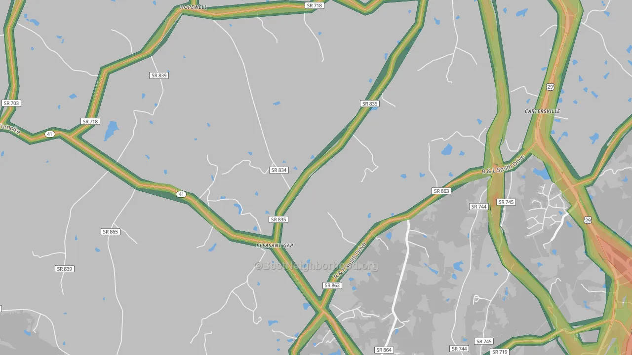 Pleasant Gap, VA Map of Noise Levels in Pleasant Gap