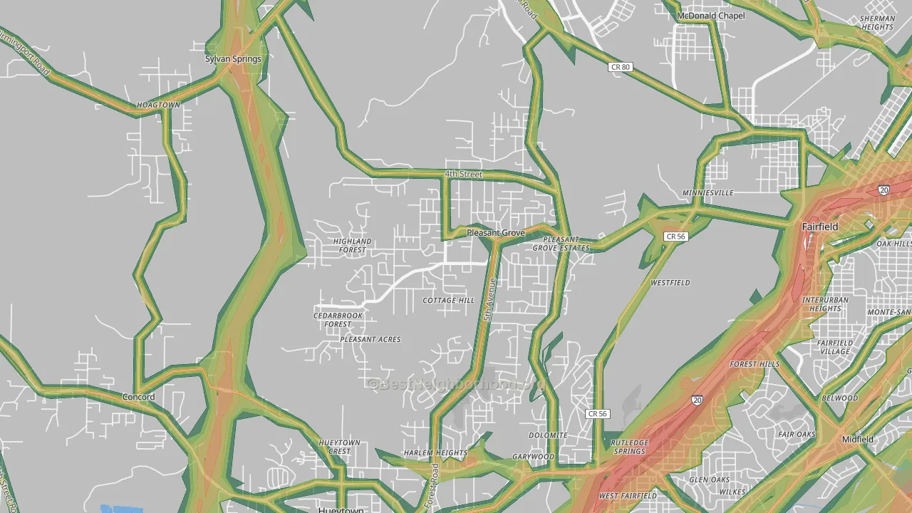 Pleasant Grove, AL Map of Noise Levels in Pleasant Grove