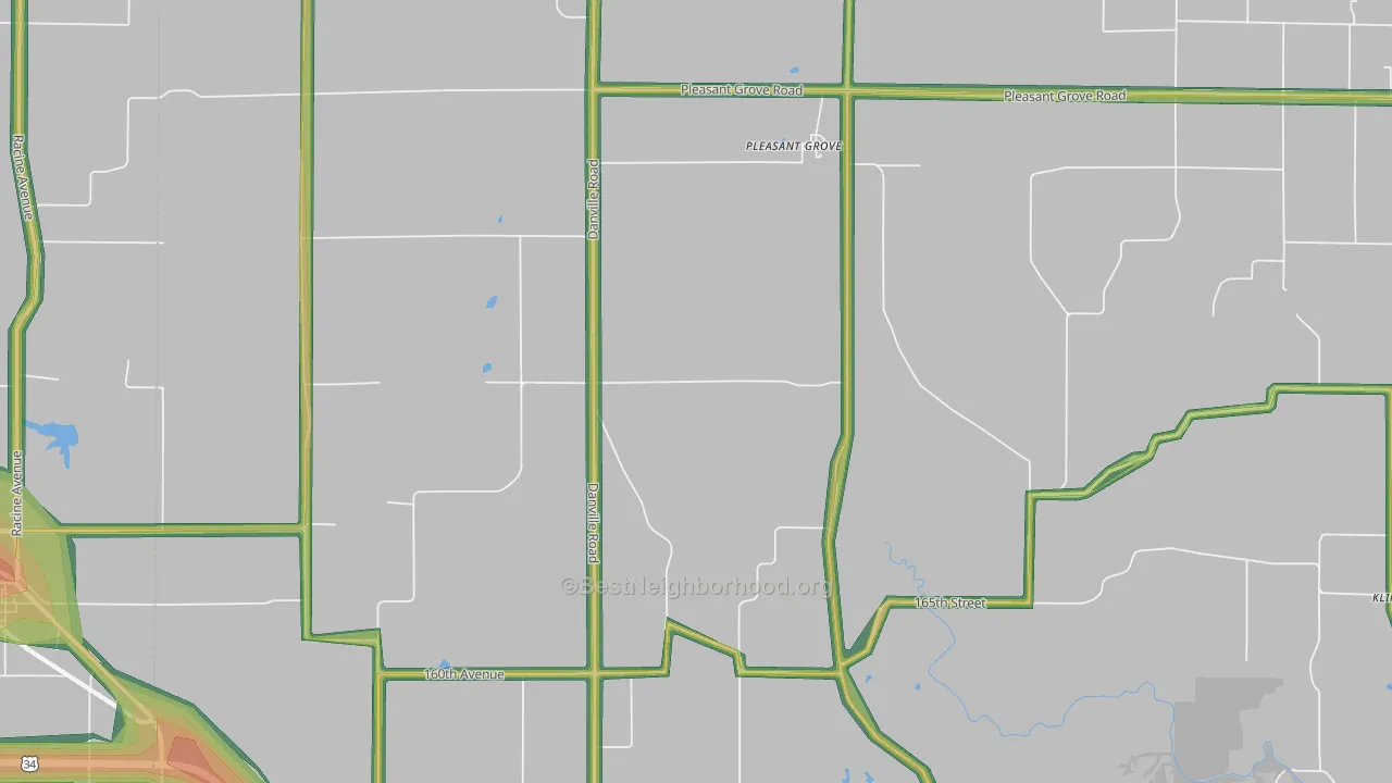 Pleasant Grove, IA Map of Noise Levels in Pleasant Grove