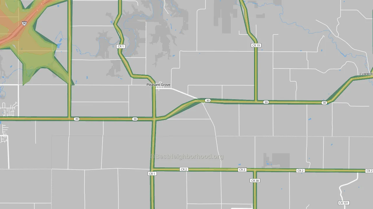 Pleasant Grove, MN Map of Noise Levels in Pleasant Grove