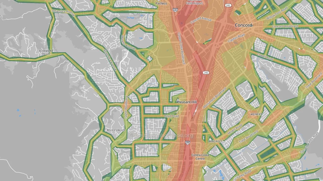 Pleasant Hill, CA Map of Noise Levels in Pleasant Hill